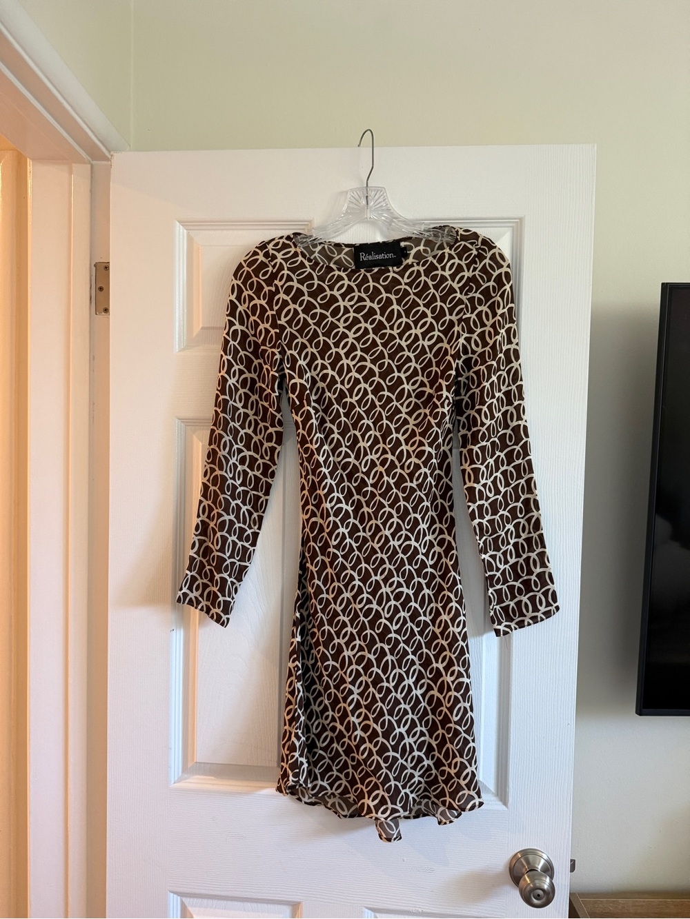 Reformation Par Brown and Cream Long Sleeve Dress